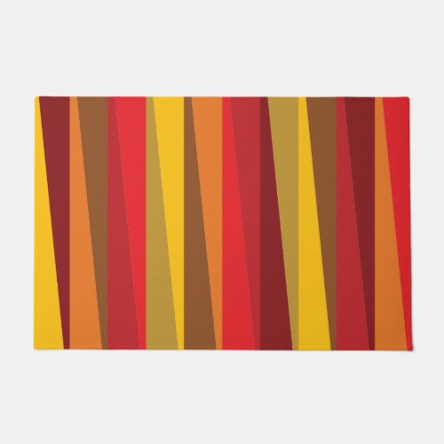 Slanted Stripes Bold Geometric in Red Orange Gold Doormat