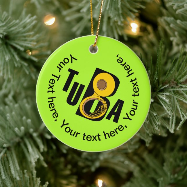 Slanted Tuba Text Ceramic Ornament (Tree)