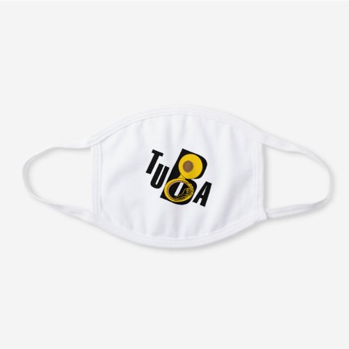 Slanted Tuba Text White Cotton Face Mask