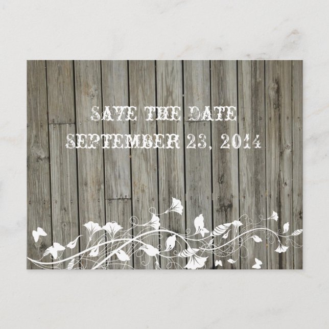 Slanted Wood Save the Date Announcement Postcard (Front)