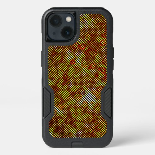 Slanted yellow stripes stained with plaid iPhone 13 case