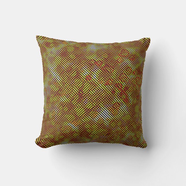 Slanted yellow stripes stained with plaid outdoor pillow (Front)