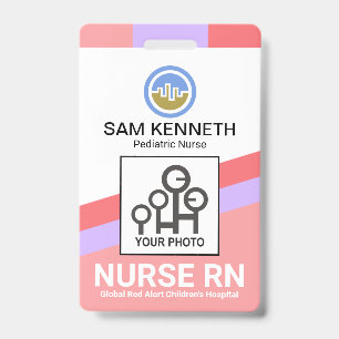 Slanting Colorful Stripes Nurse Photo Template Badge