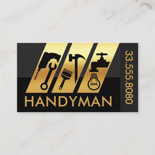 Slanting Gold Handyman Tool Stripes Business Card (Front)