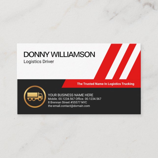 Slanting Red Logistics Lines Truck Transport Business Card (Front)