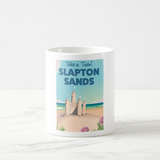 Slapton Sands, Devon sandcastle vintage poster Coffee Mug (Center)