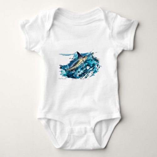 Slashing Marlin Jumping with Tuna Baby Bodysuit