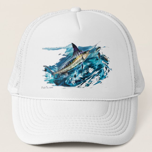 Slashing Marlin Jumping with Tuna Trucker Hat (Front)