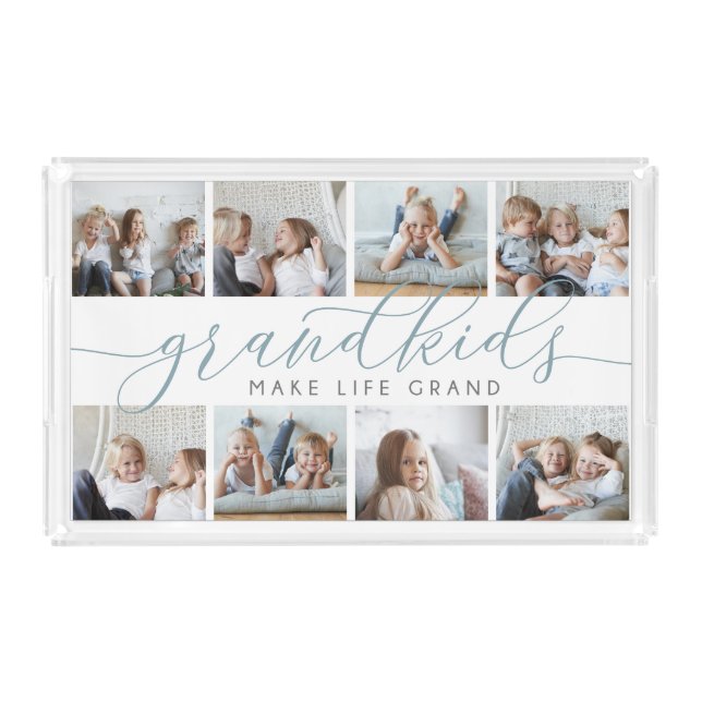 Slate | 8 Photo Grandkids Make Life Grand Acrylic Tray (Front)