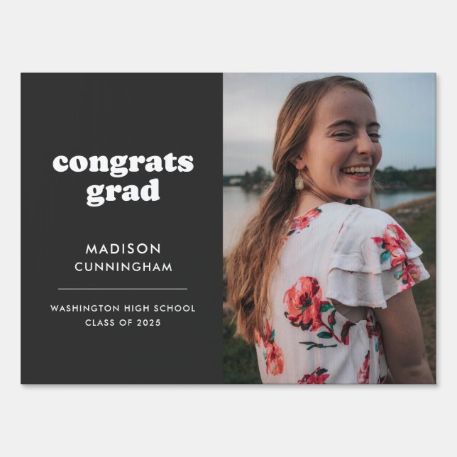 Slate and White Congrats Grad Photo Graduation Sign (Back)