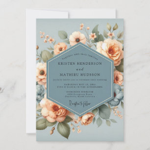 Slate Apricot Bloom Wedding Invitation