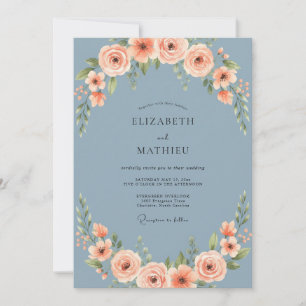 Slate Apricot Painted Wedding Invitation