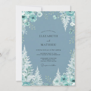 Slate Aqua Peony Wedding Invitation