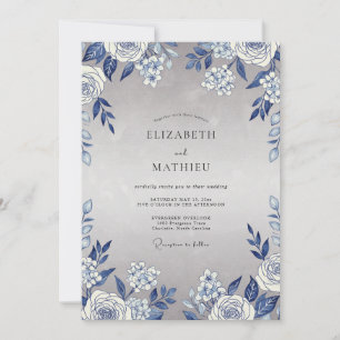 Slate Azure Leaf Wedding Invitation