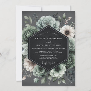 Slate Baroque Bloom Wedding Invitation