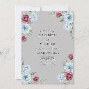 Slate Berry Painted Wedding Invitation