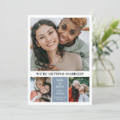 Slate Blue 3 Photo Collage Modern Save the Date (Standing Front)