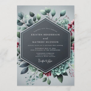 Slate Blue Alluring Winter Wedding Invitation