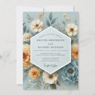 Slate Blue Amber Bloom Wedding Invitation