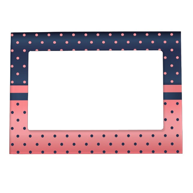 Slate Blue and Coral Polka Dots Magnetic Picture Frame (Front)