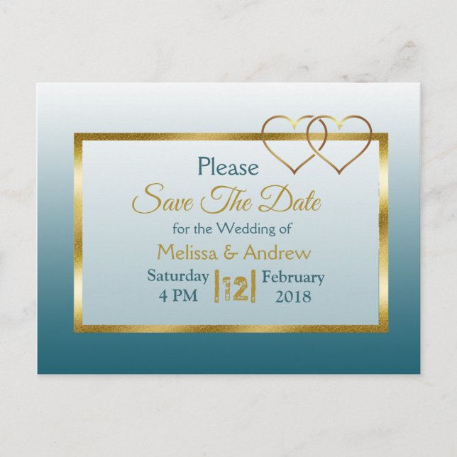 Slate Blue and Gold Save the Date Postcards (Front)