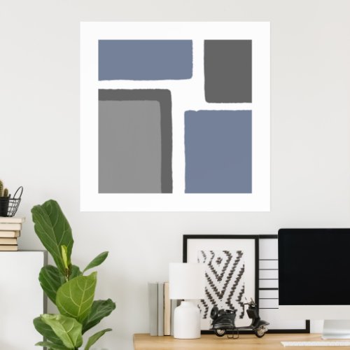  Slate Blue and Gray Minimalist Color Block Poster