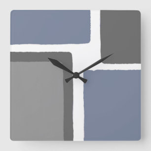 Slate Blue and Gray Minimalist Color Block Square Wall Clock