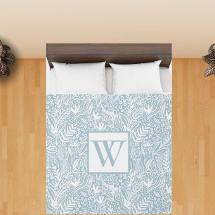 Slate Blue and White Floral King Size Duvet Cover