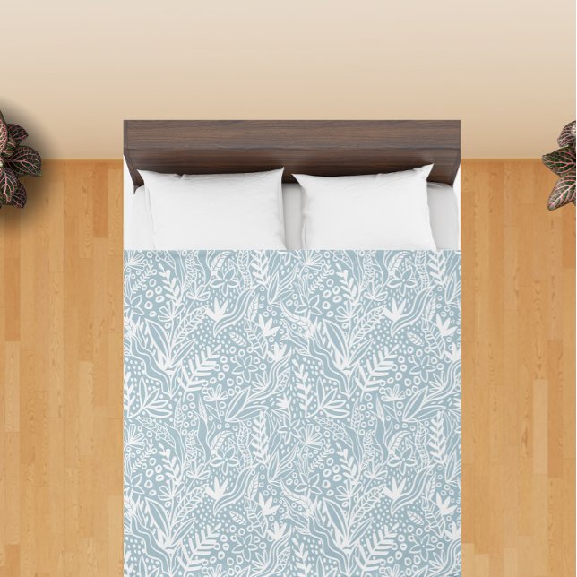 Slate Blue and White Floral King Size Duvet Cover (Creator Uploaded)