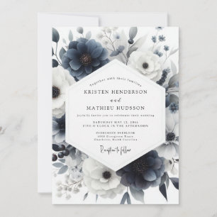 Slate Blue Anemone Bloom Wedding Invitation