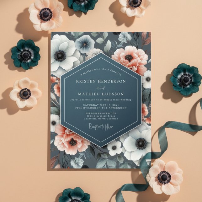 Slate Blue Anemone Bloom Wedding Invitation (Creator Uploaded)
