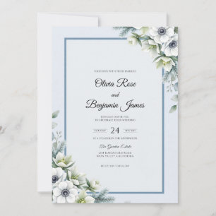 Slate Blue Anemone Wedding Invitation