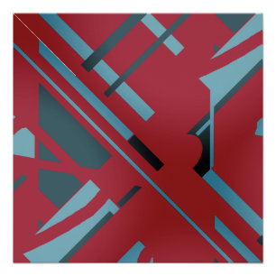 Slate Blue Aqua Black on Dark Red Abstract Design Poster