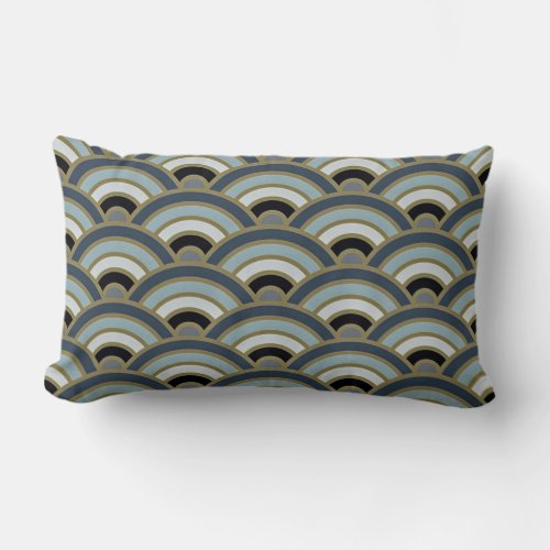 Slate Blue Art Deco Curve Pattern Lumbar Pillow