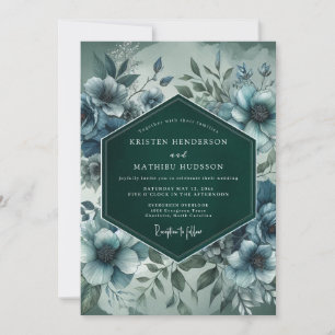 Slate Blue Artistic Bloom Wedding Invitation