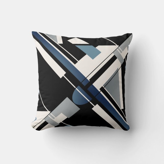 Slate Blue Black Gray White Geometric Crisscross  Throw Pillow (Front)