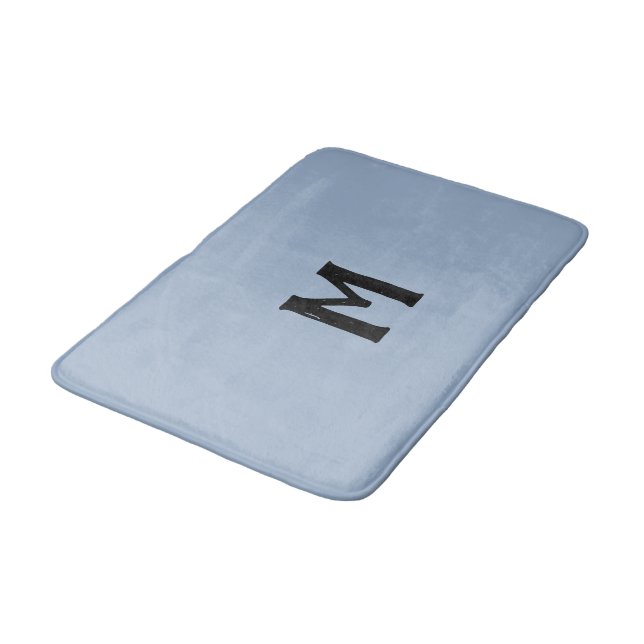 Slate Blue Black Monogram Bath Mat (Angled)