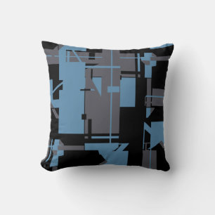 Slate Blue Black Taupe Geometric Shapes Design Throw Pillow
