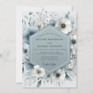 Slate Blue Bloom Frost Wedding Invitation
