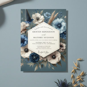 Slate Blue Bloom Moody Wedding Invitation