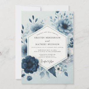 Slate Blue Bloom Whimsy Wedding Invitation