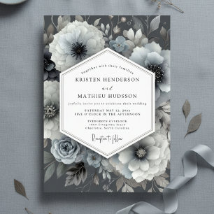 Slate Blue Botanical Artistry Wedding Invitation