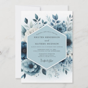 Slate Blue Botanical Bloom Wedding Invitation