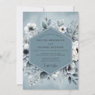 Slate Blue Botanical Ethereal Wedding Invitation