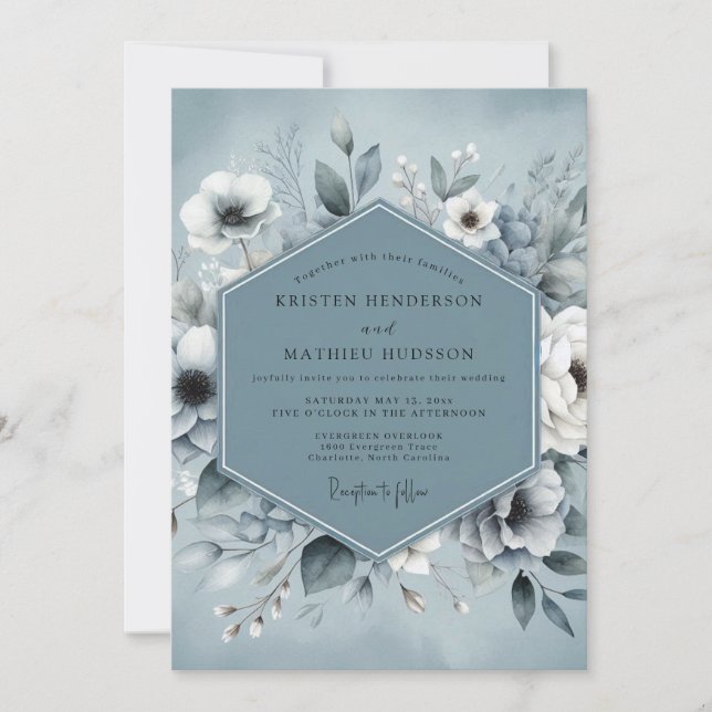 Slate Blue Botanical Ethereal Wedding Invitation (Front)