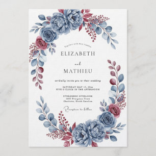 Slate Blue Botanical Flourish Wedding Invitation