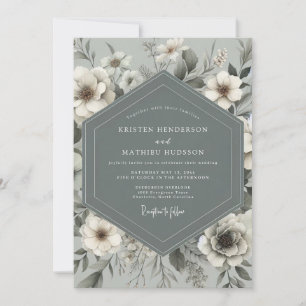 Slate Blue Botanical Romance Wedding Invitation