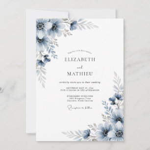 Slate Blue Botanical Romance Wedding Invitation