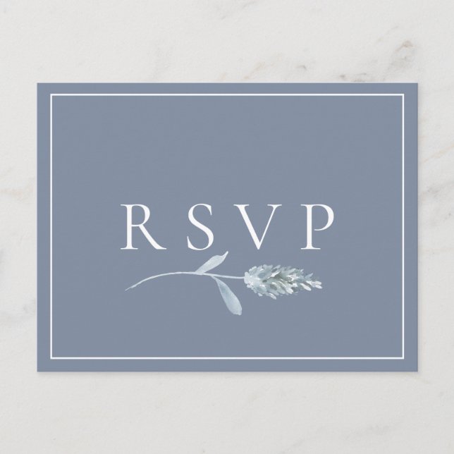 Slate Blue Botanical Wedding RSVP Song Request Invitation Postcard (Front)