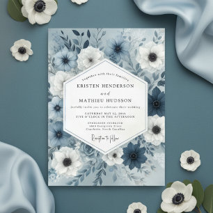 Slate Blue Botanical Whimsy Wedding Invitation